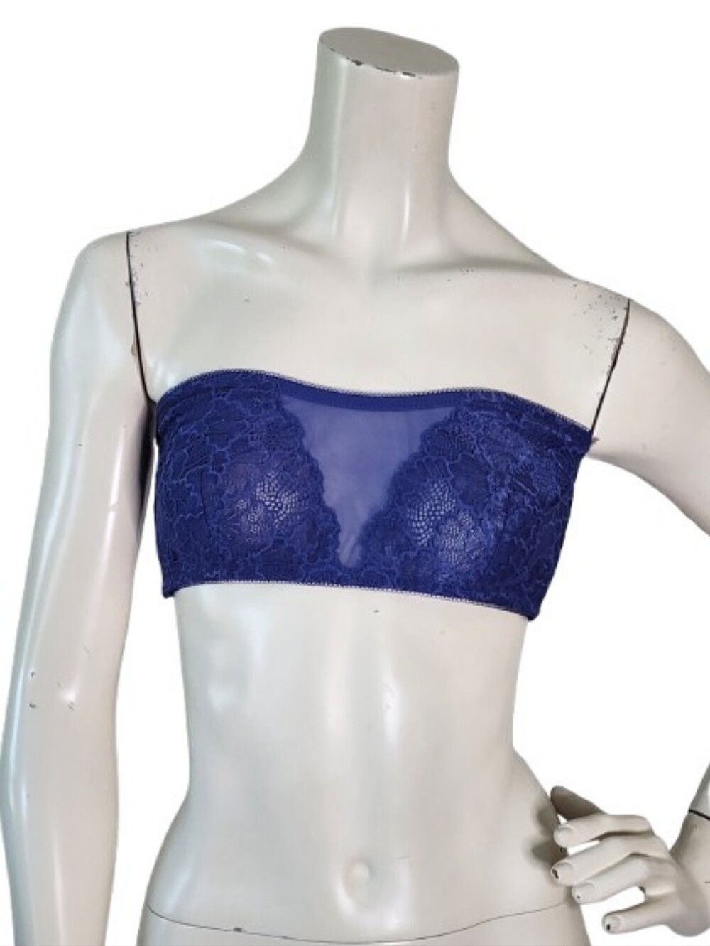Intimately Free People Bandeau Strapless Lace Bra Bralette Women's M Blue Mesh